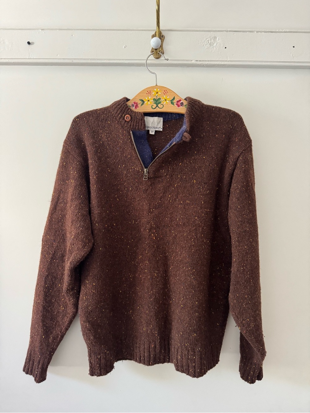 Brown London Fog Half-Zip Knit Sweater
